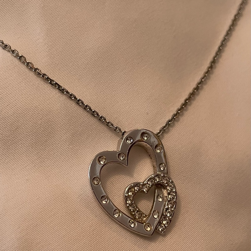 Swarovski Elegant Silver Double Heart Necklace